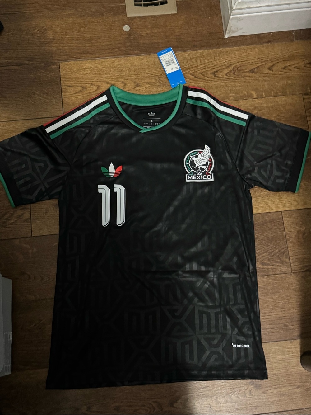 adidas Black Mexico Soccer Jersey with Green & Red Accents